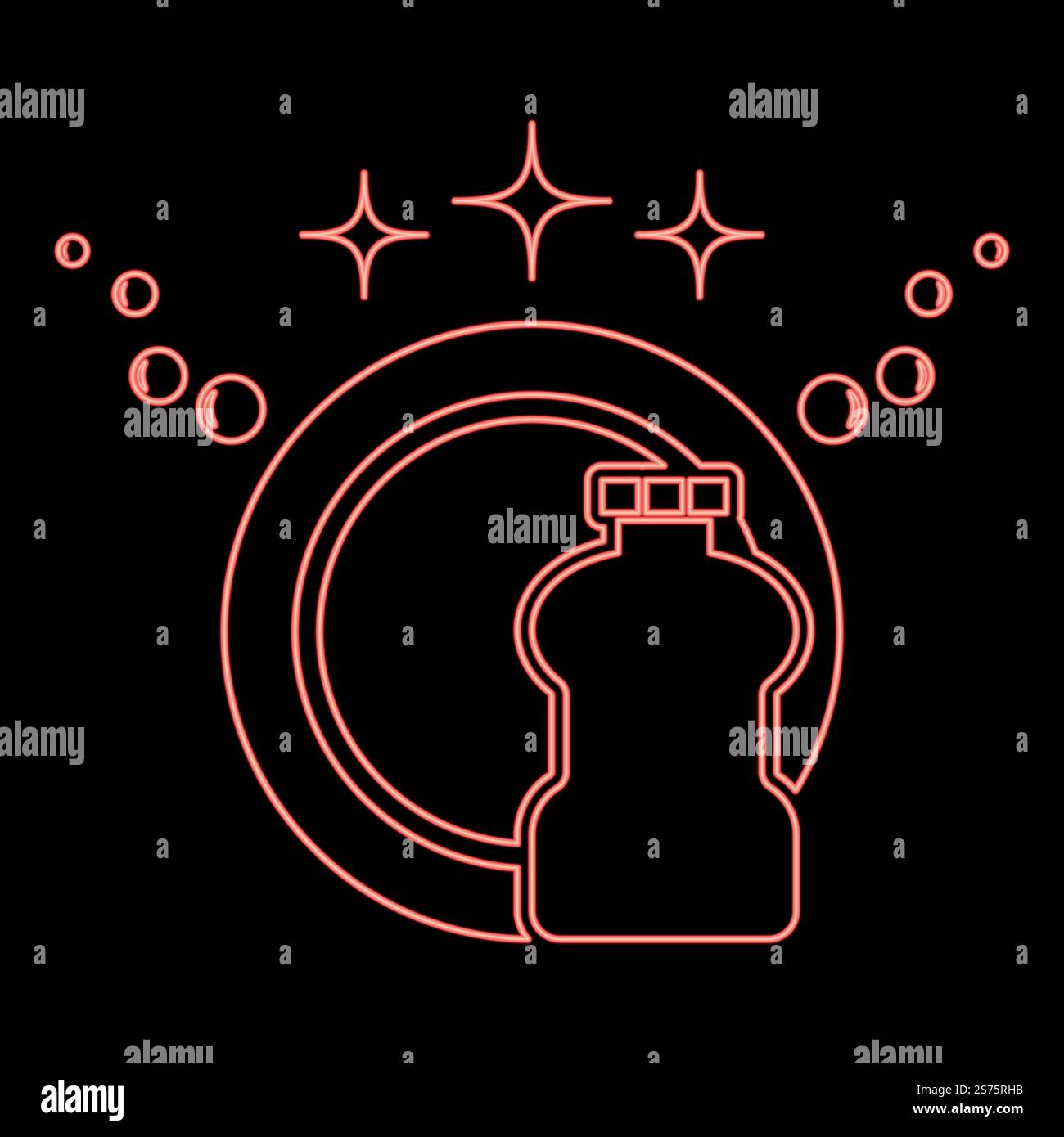 Neon concept of clean dishes red color vector illustration image flat style light. Neon concept of clean dishes Scrubbing red color vector illustration image flat style Stock Vector