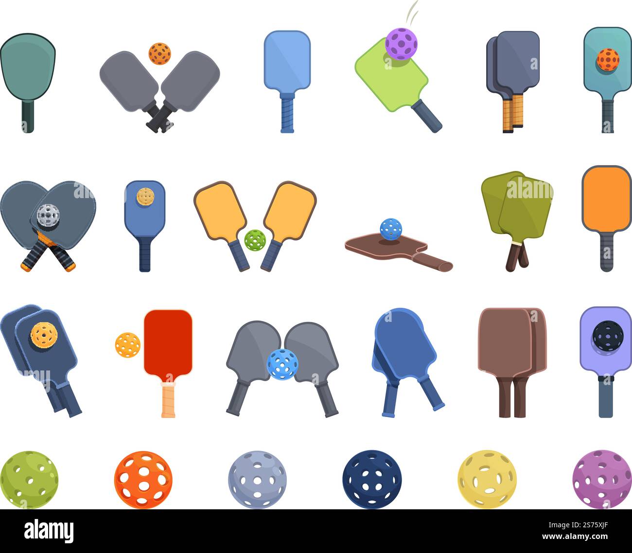 Pickleball icons set cartoon vector. Game man. Sport racket. Pickleball ...