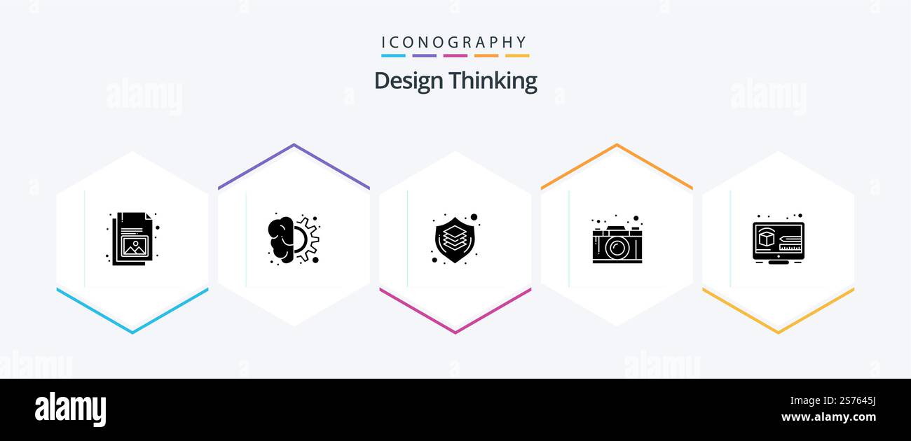 Design Thinking 25 Glyph icon pack including graphic. creativity. thinking. camera. shield Stock Vector