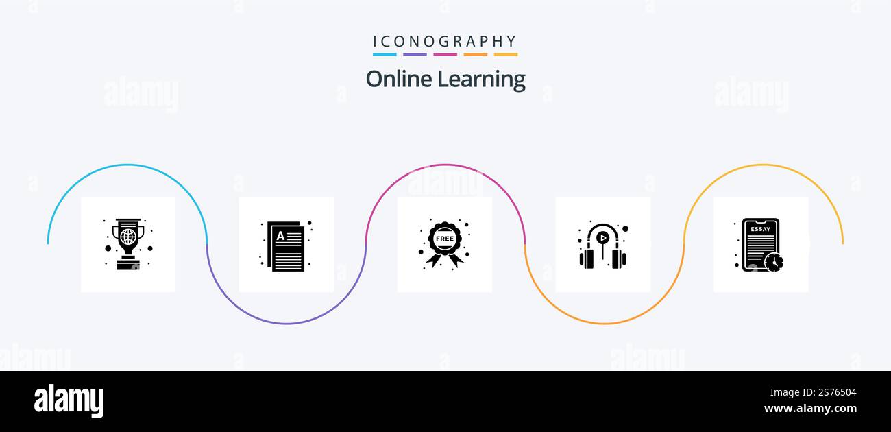 Online Learning Glyph 5 Icon Pack Including assignment. lesson. pages ...
