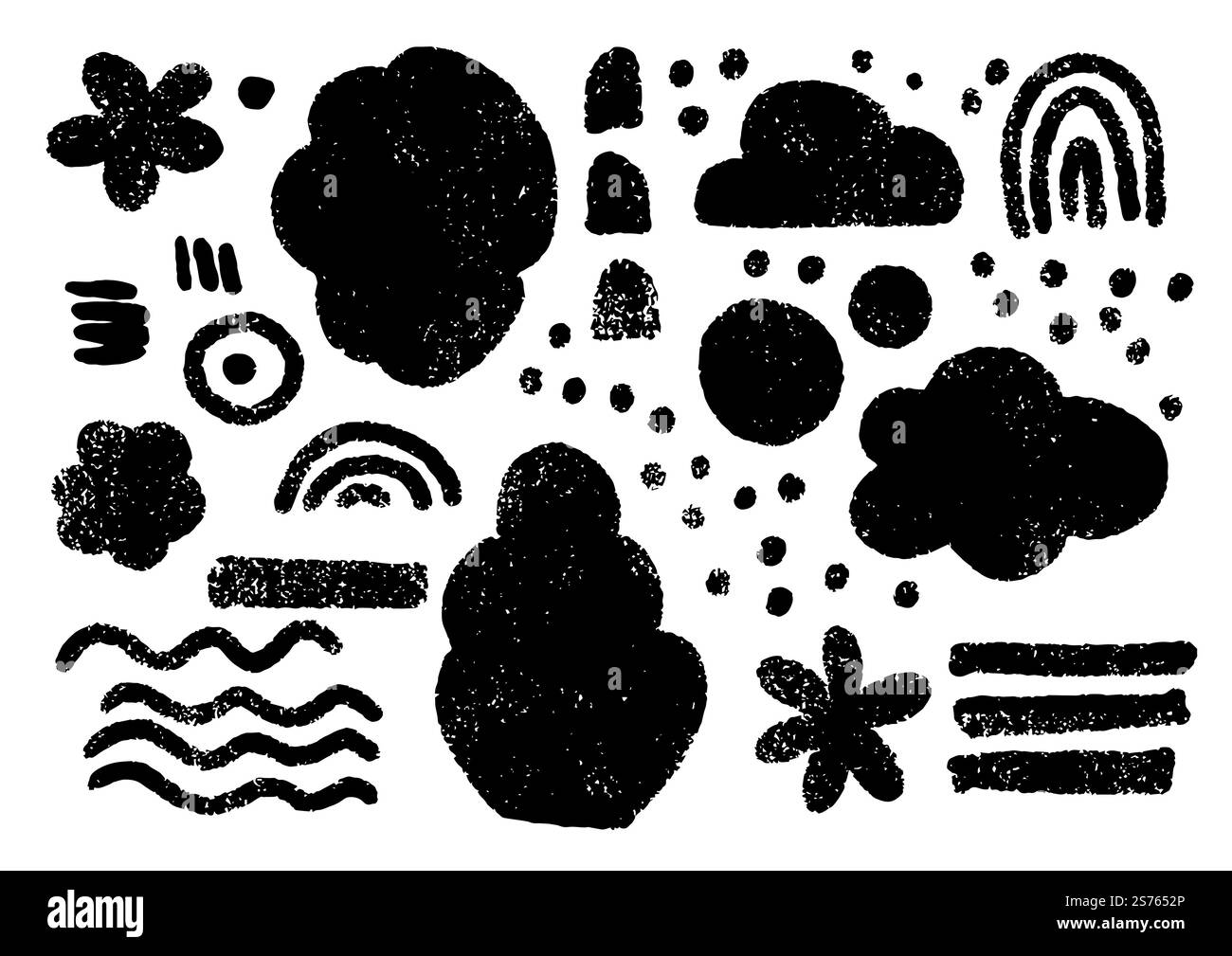 Silhouette drawings of stars and flowers, waves and raindrops, weather ...