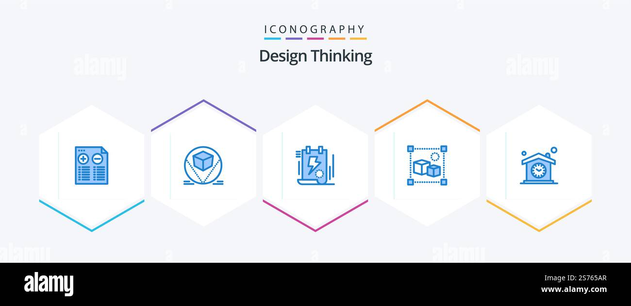 Design Thinking 25 Blue icon pack including box. file. document. design. clipboard Stock Vector