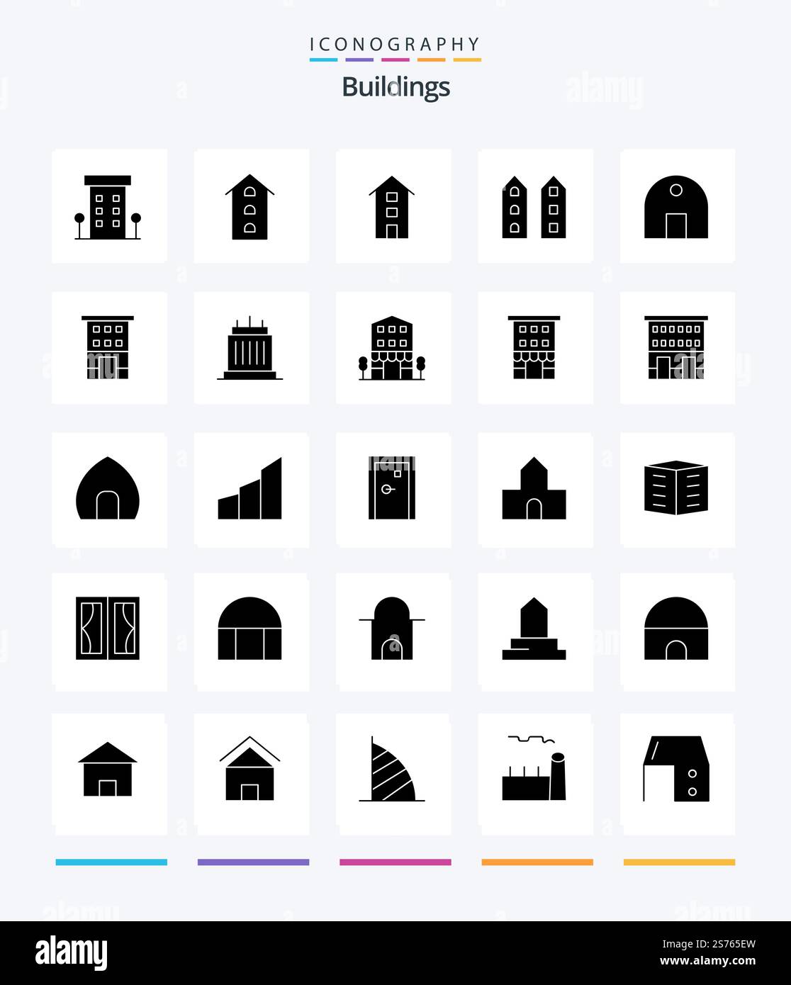 Creative Buildings 25 Glyph Solid Black icon pack Such As landmarks ...