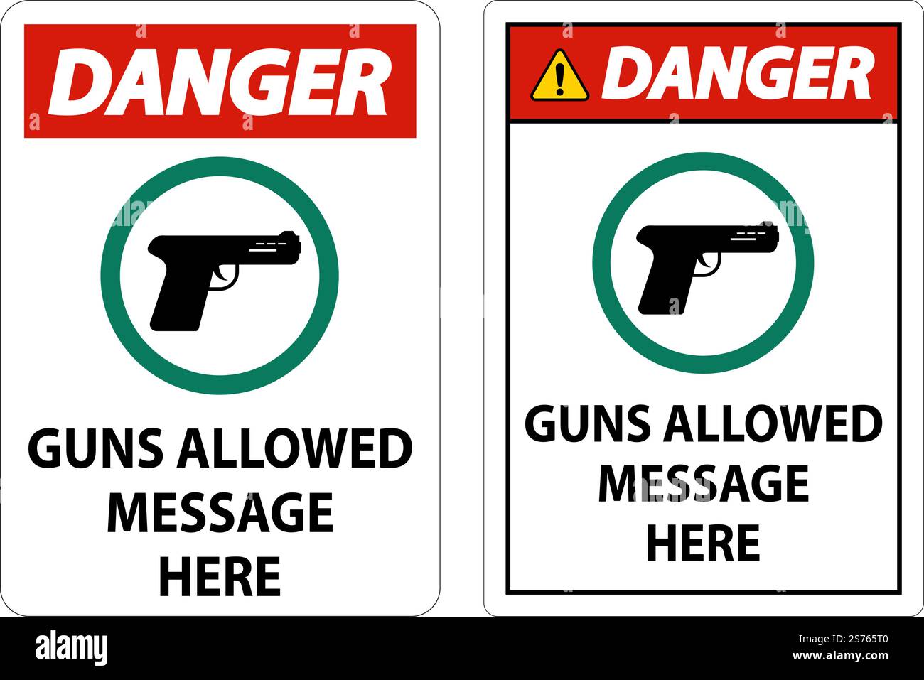 Danger Firearms Allowed Sign Guns Allowed Message Here Stock Vector