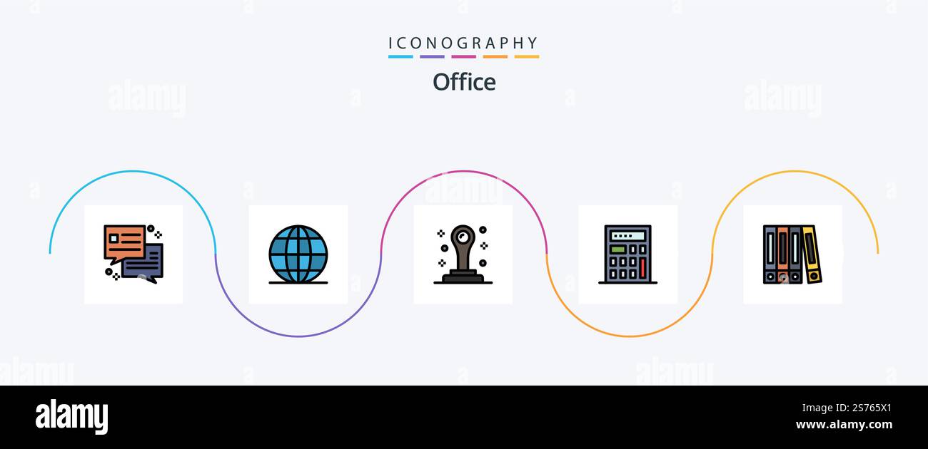 Office Line Filled Flat 5 Icon Pack Including . stamp. folder Stock ...