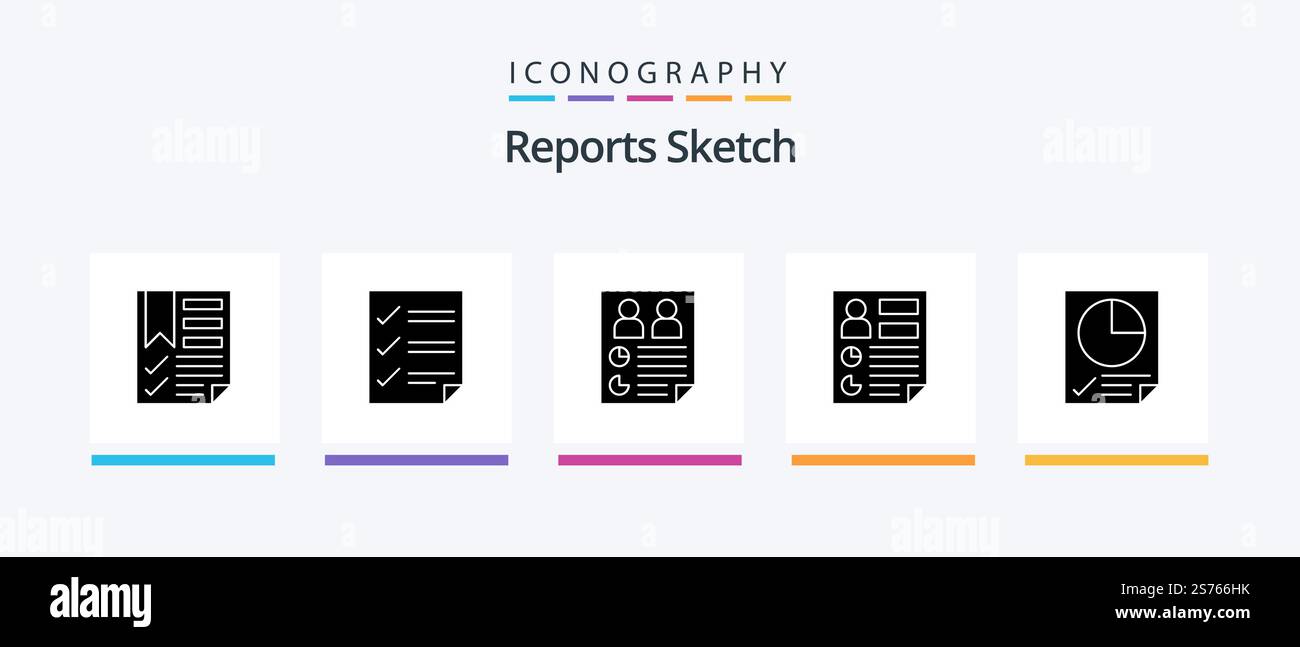 Reports Sketch Glyph 5 Icon Pack Including document. analytics. page ...