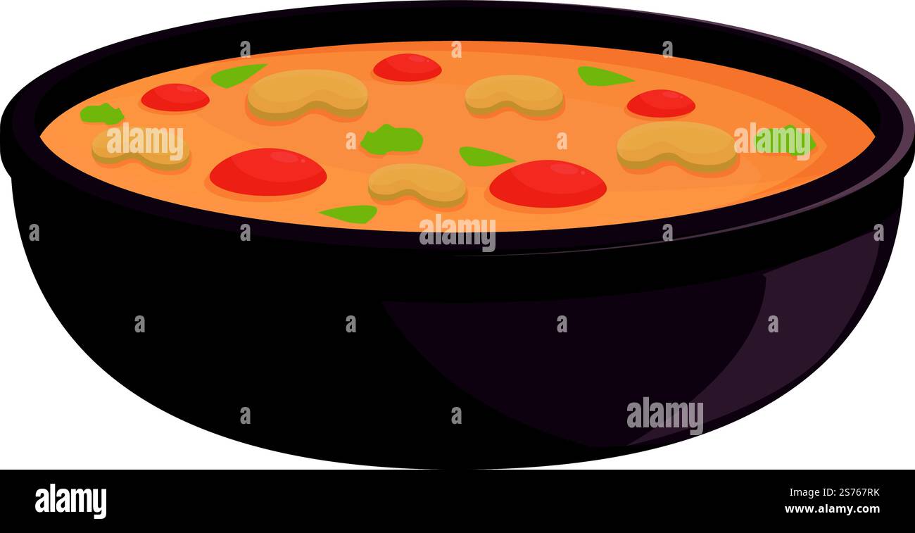 Eat soup icon cartoon vector. Dish food. Korean meal. Eat soup icon ...