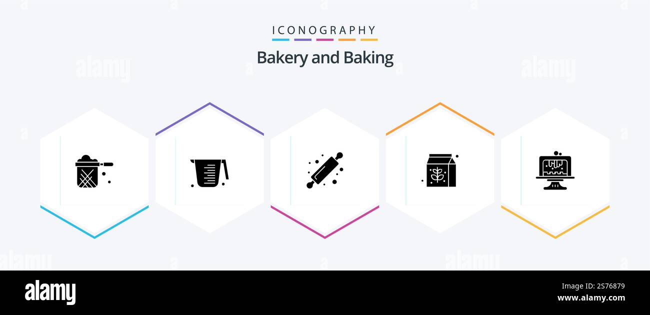 Baking 25 Glyph icon pack including birthday. package. measuring. pack. bread rolling pin Stock Vector