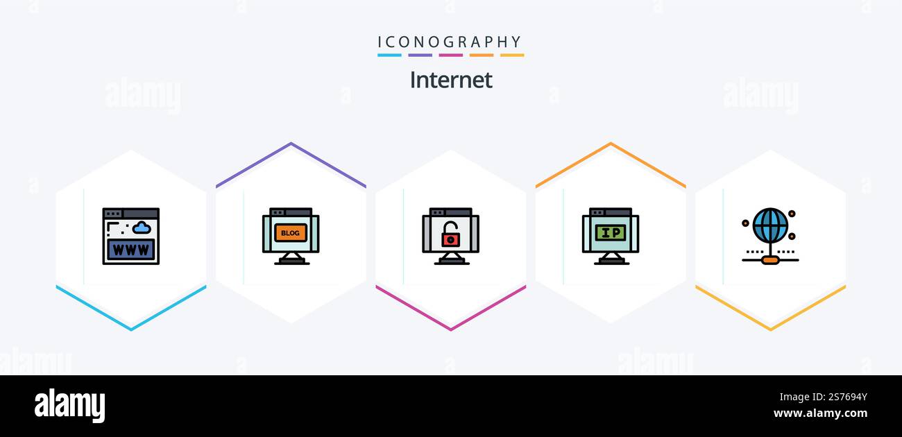 Internet 25 FilledLine icon pack including internet. pointer. data. location. internet Stock Vector