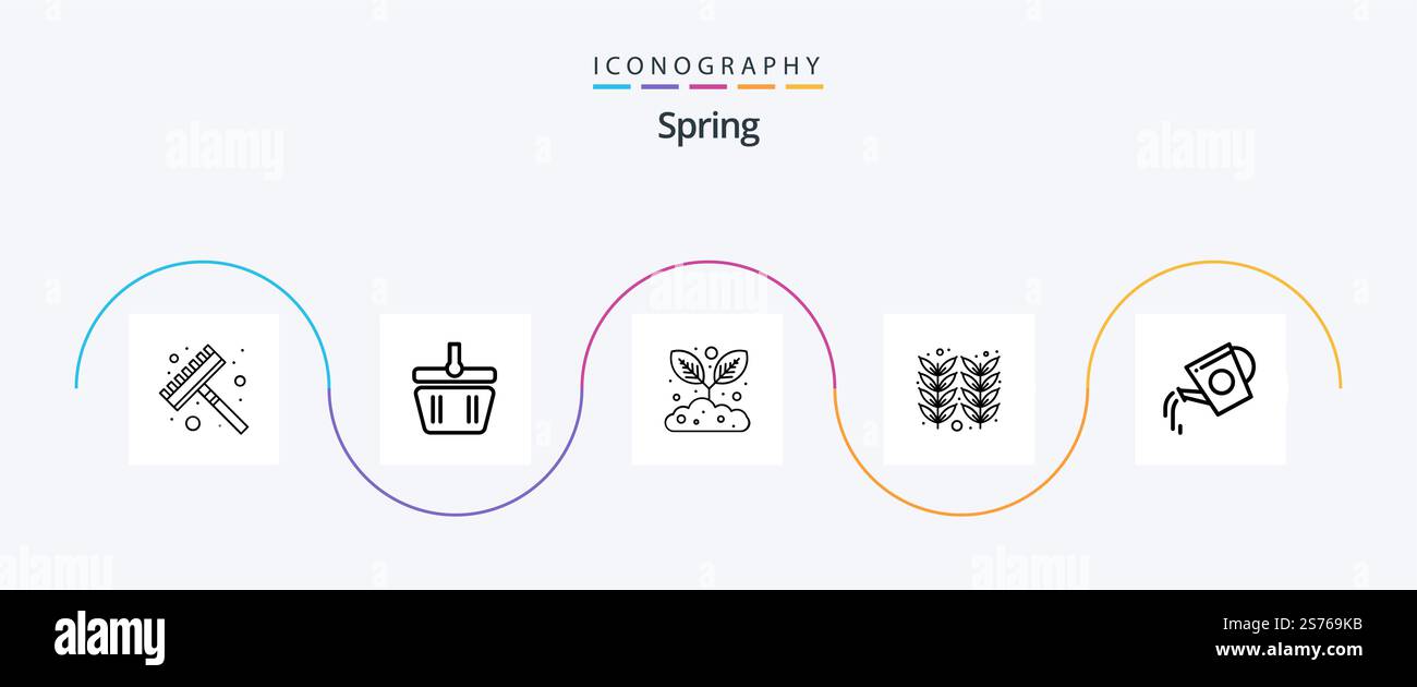 Spring Line 5 Icon Pack Including tank. beverage. growing. water tank ...