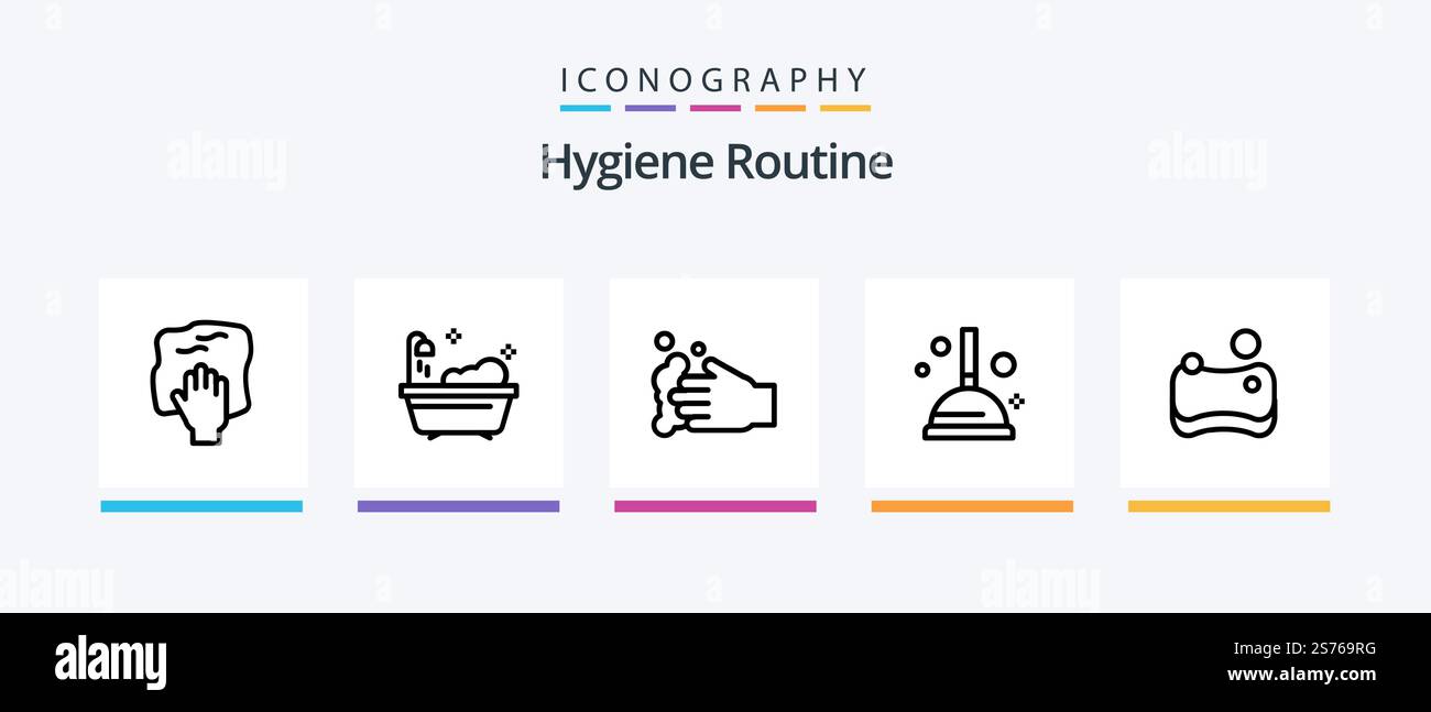 Hygiene Routine Line 5 Icon Pack Including woman. dryer. salon ...