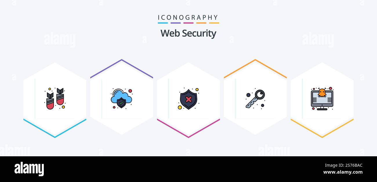 Web Security 25 FilledLine icon pack including screen. protection. protect. security. key Stock Vector