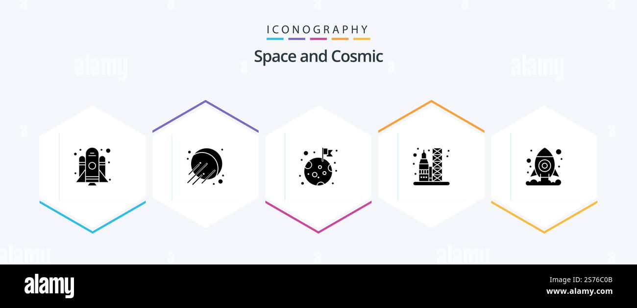 Space 25 Glyph icon pack including . shuttle. space. cosmos. transportation Stock Vector