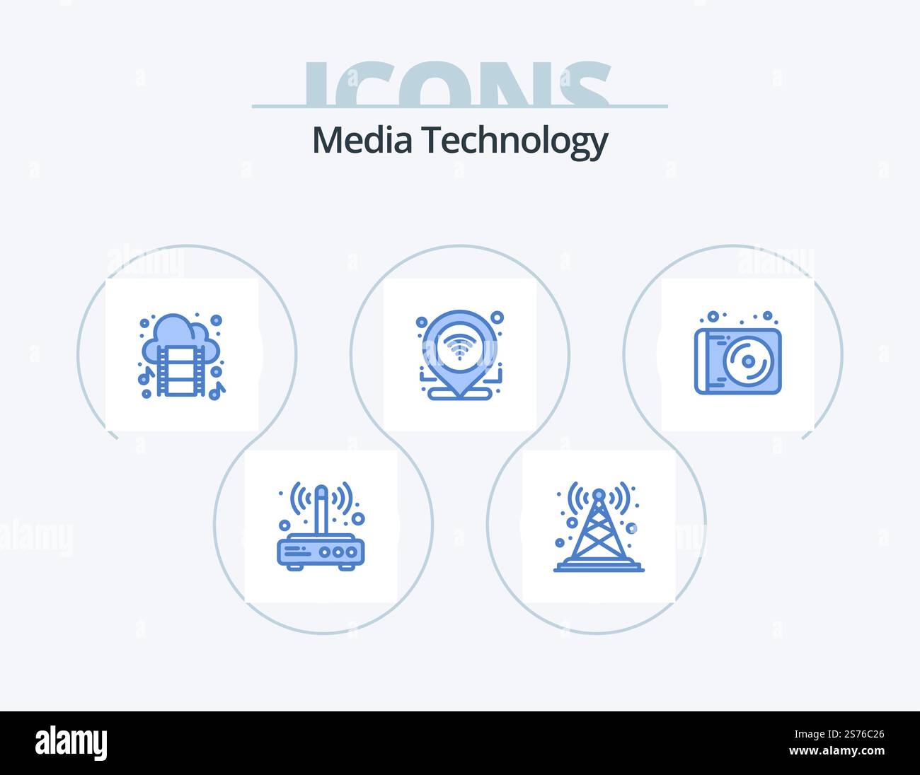 Media Technology Blue Icon Pack 5 Icon Design. connection. gps. tower ...