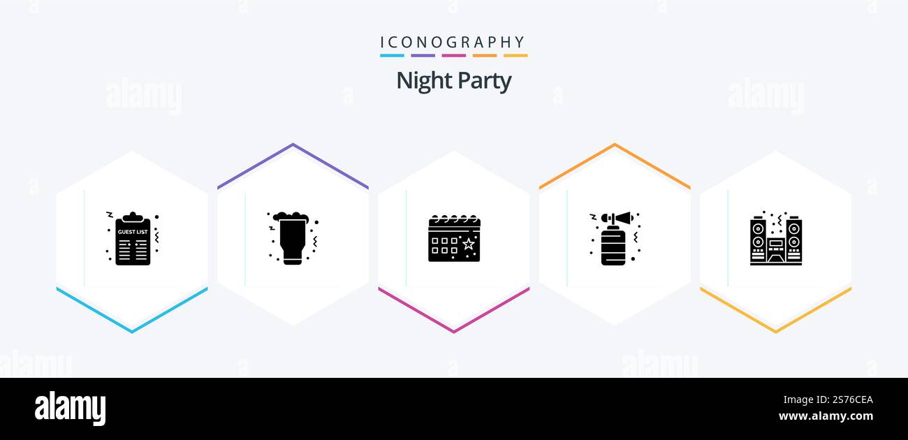Night Party 25 Glyph icon pack including party. celebration. glass ...