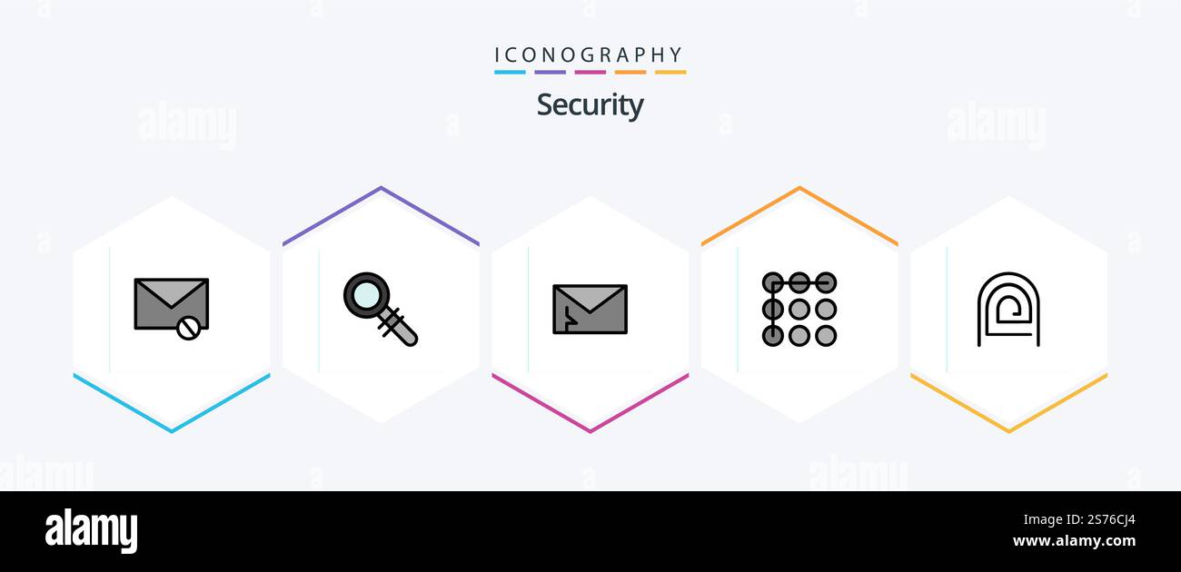 Security 25 FilledLine icon pack including fingerprint. security. alert. pattern. spam Stock Vector