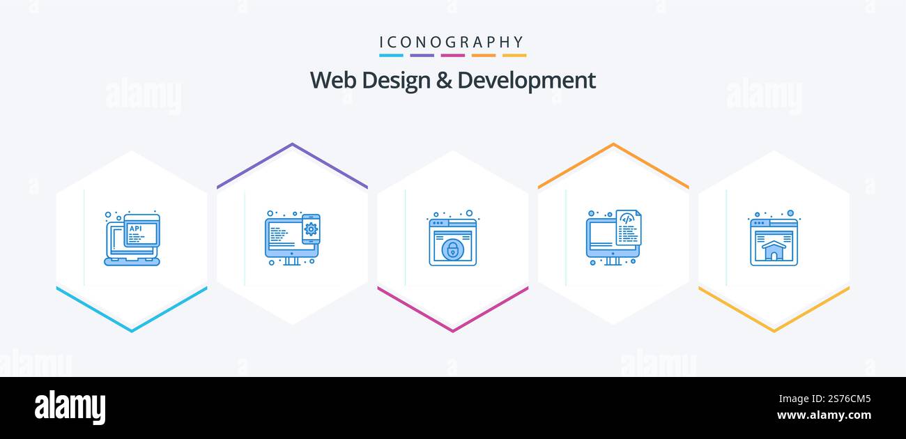 Web Design And Development 25 Blue icon pack including page. files. design. programming. coding Stock Vector