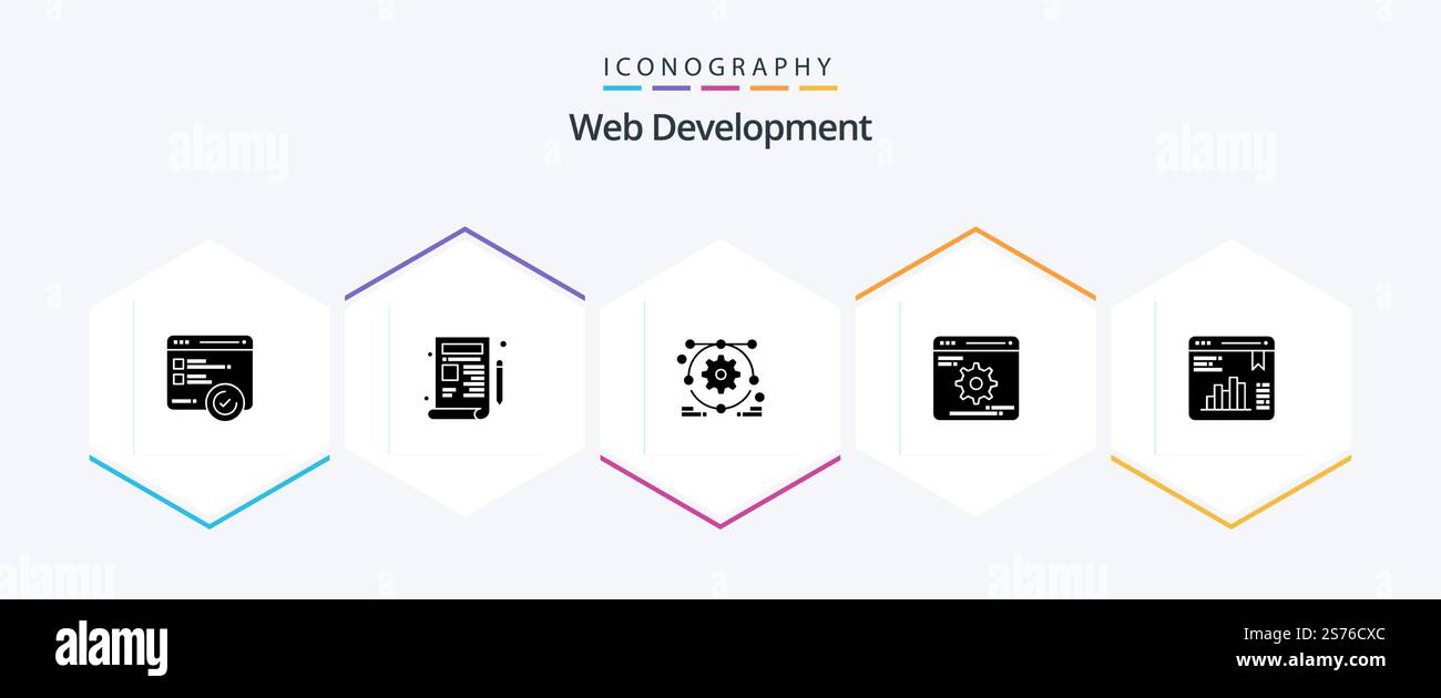 Web Development 25 Glyph icon pack including graph. chart. development. optimization. development Stock Vector