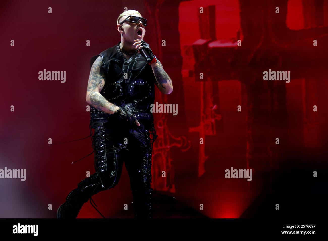 Bologna, Italy. 18th Jan 2025. Italian rapper Lazza performing on stage ...