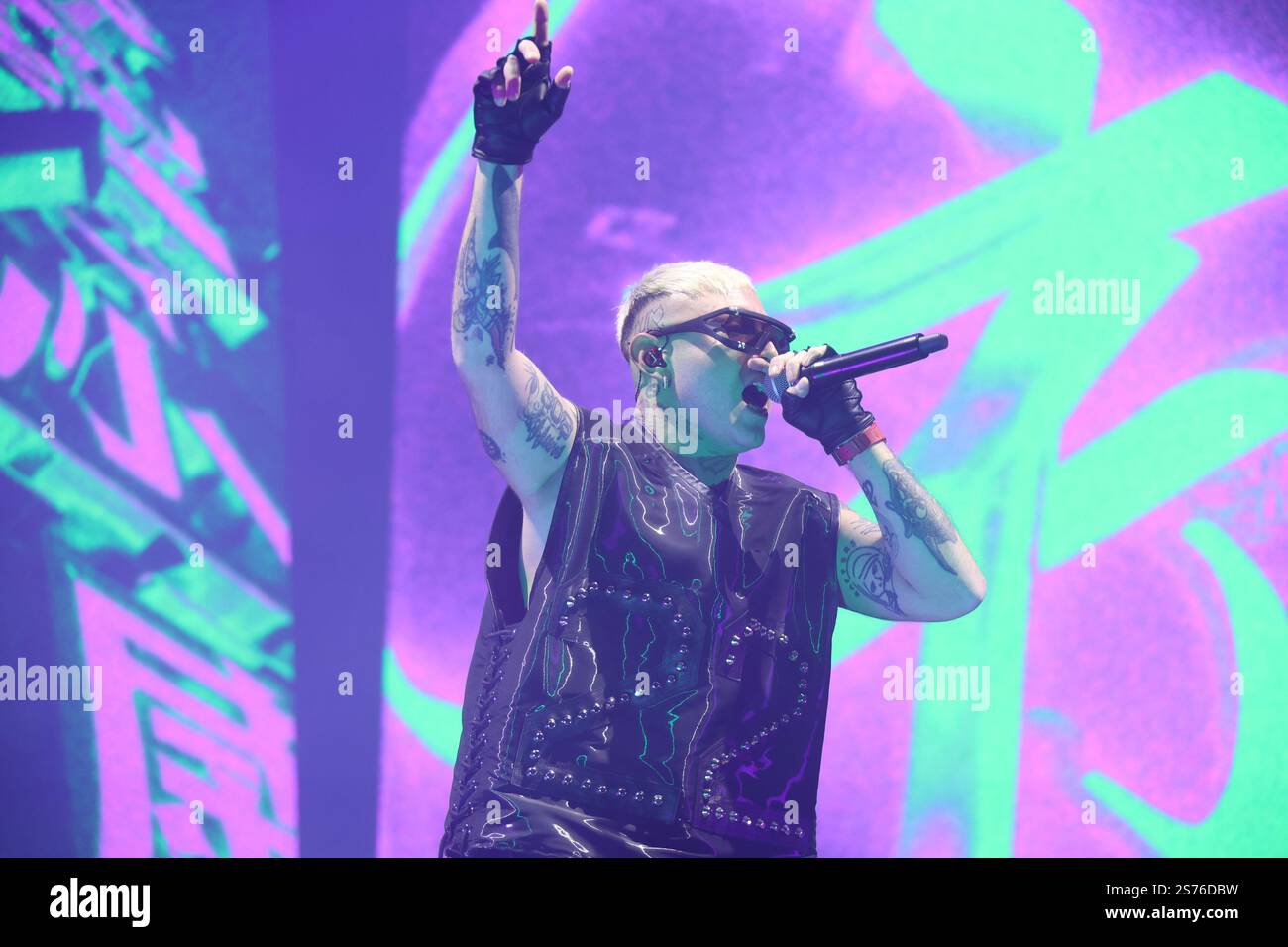 Bologna, Italy. 18th Jan 2025. Italian rapper Lazza performing on stage ...