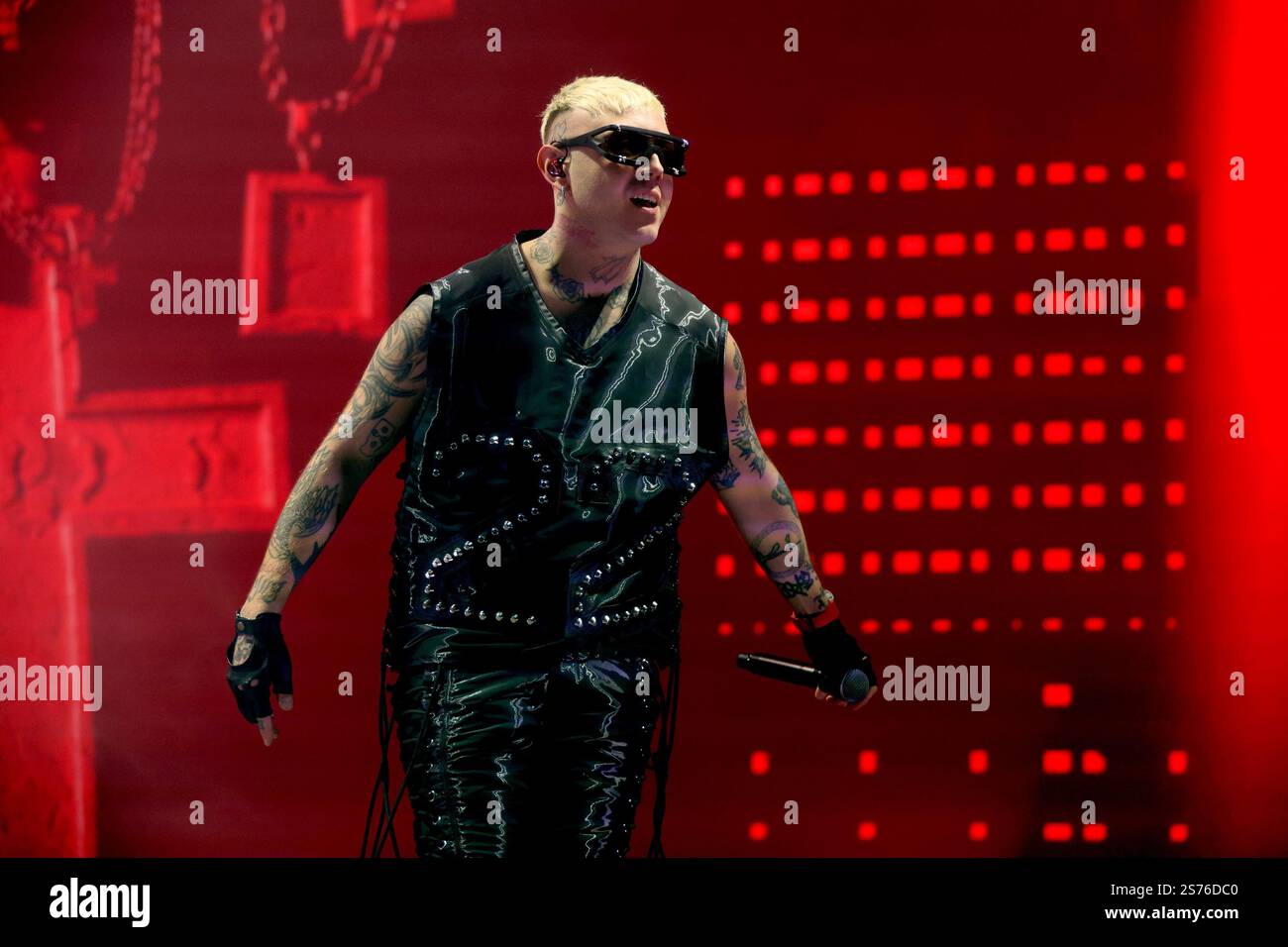 Bologna, Italy. 18th Jan 2025. Italian rapper Lazza performing on stage ...