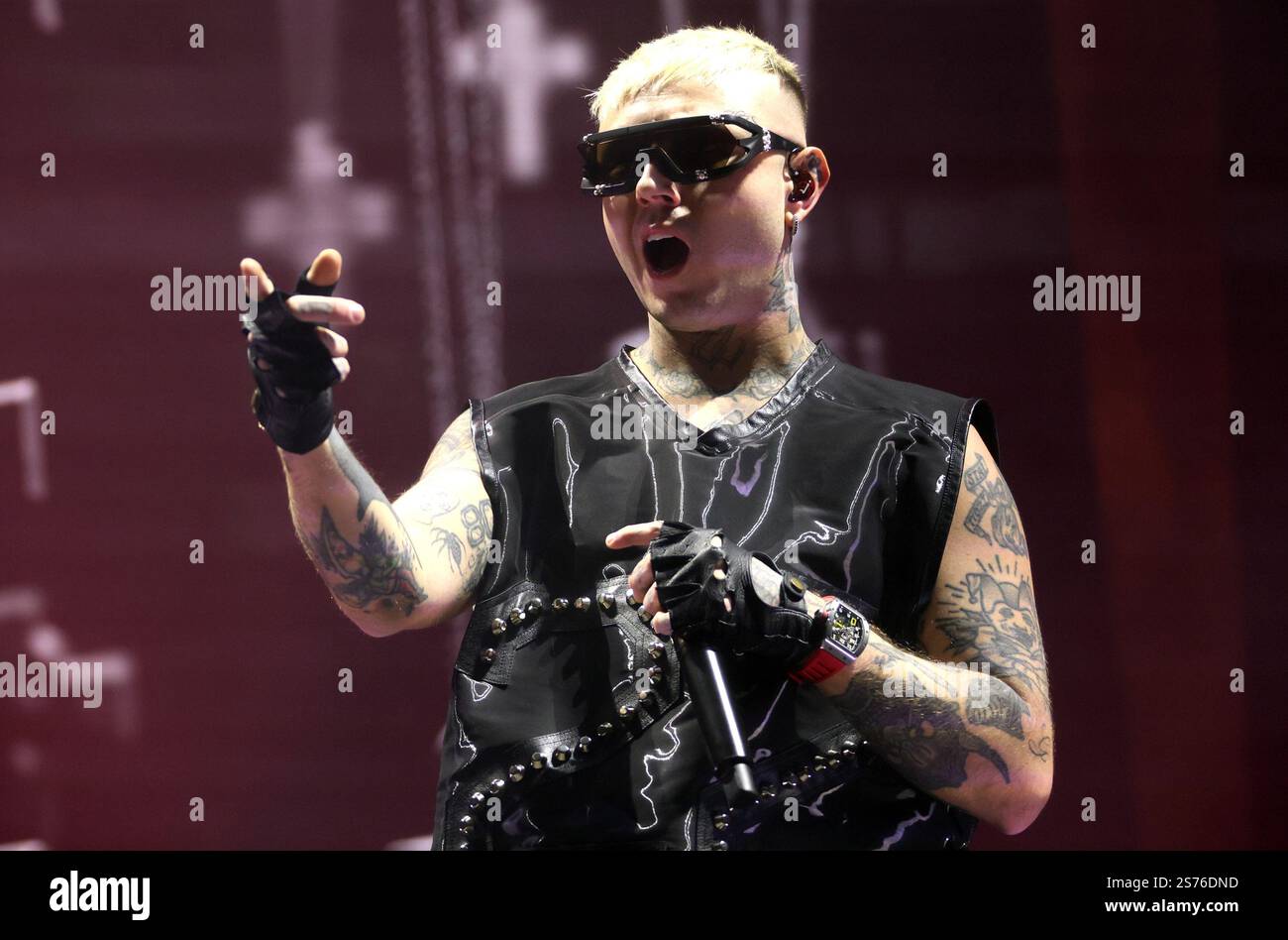 Bologna, Italy. 18th Jan 2025. Italian rapper Lazza performing on stage ...