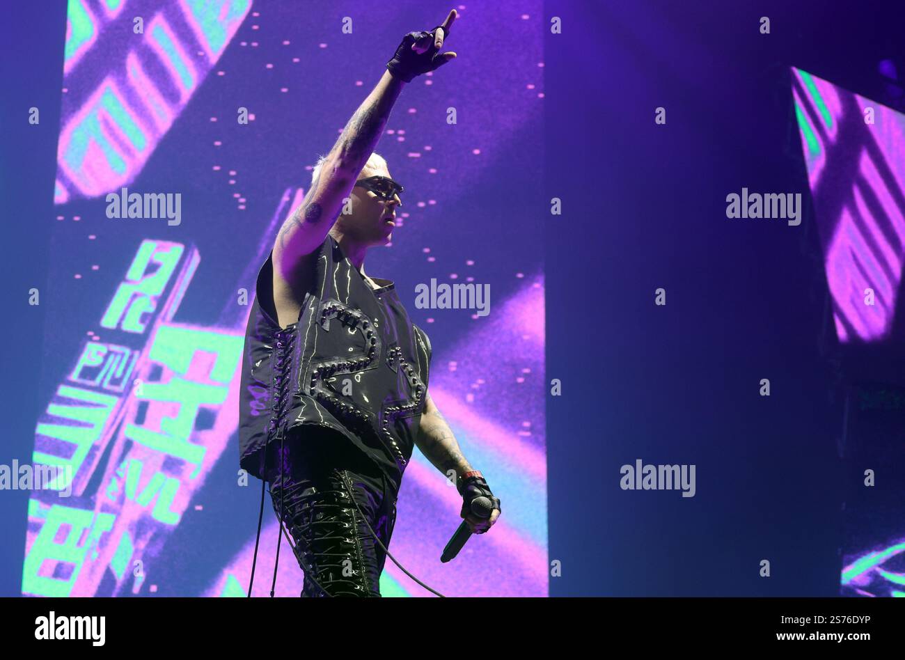 Bologna, Italy. 18th Jan 2025. Italian rapper Lazza performing on stage ...