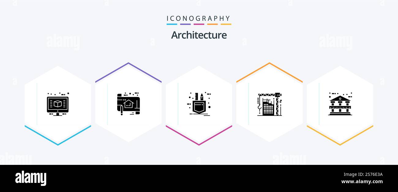 Architecture 25 Glyph icon pack including interior. crane. plan. building. tools Stock Vector