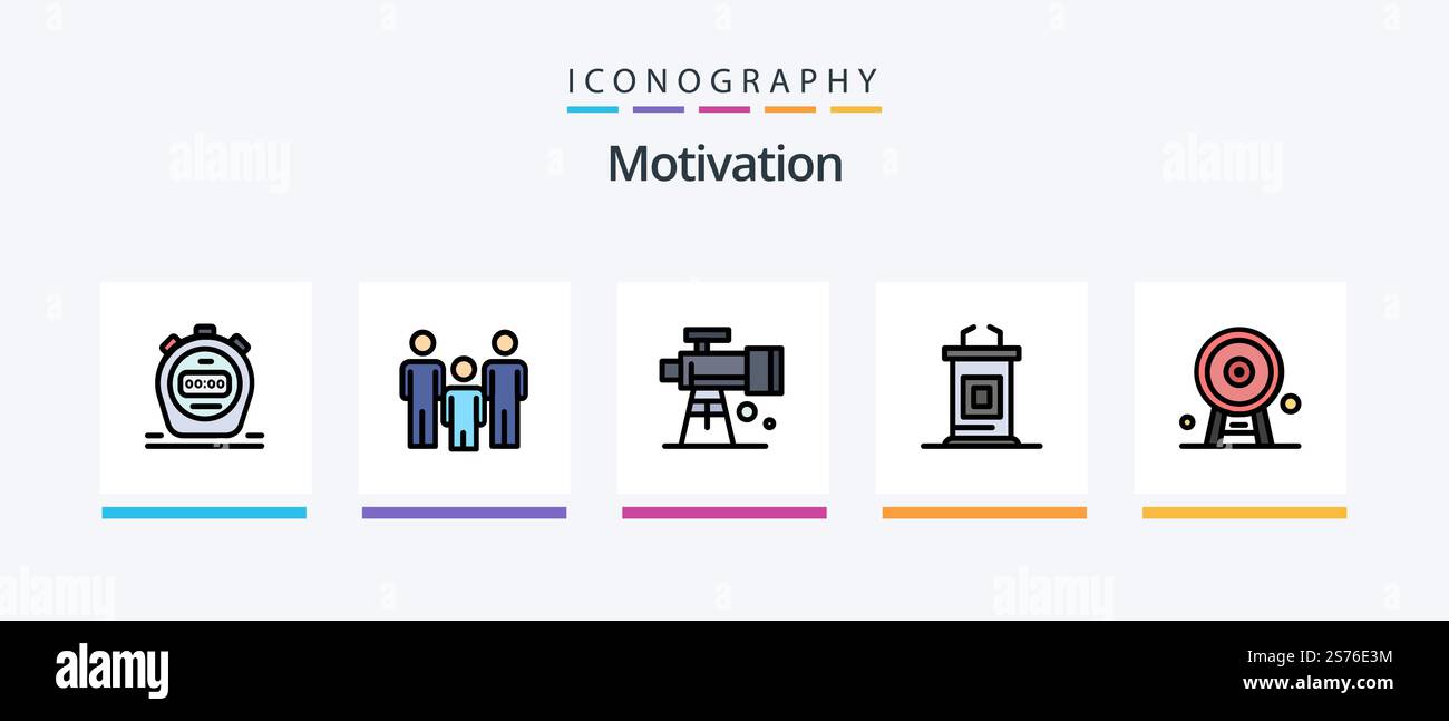 Motivation Line Filled 5 Icon Pack Including location. navigation. desk ...