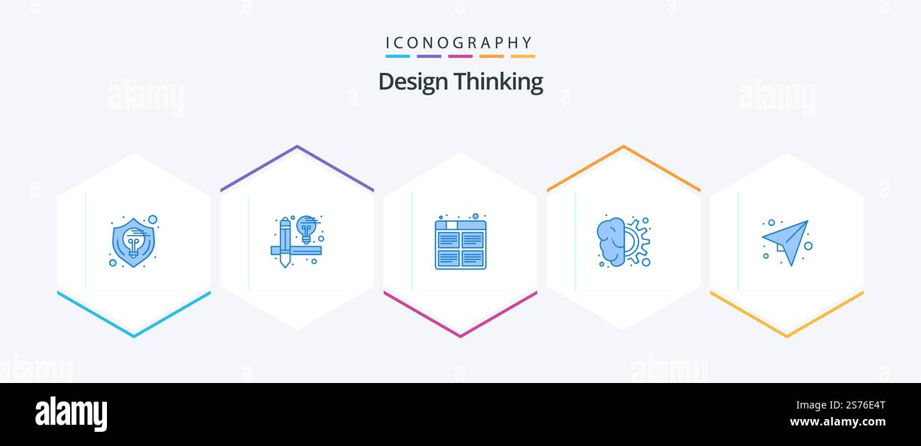 Design Thinking 25 Blue icon pack including process. design. board. brain. production Stock Vector