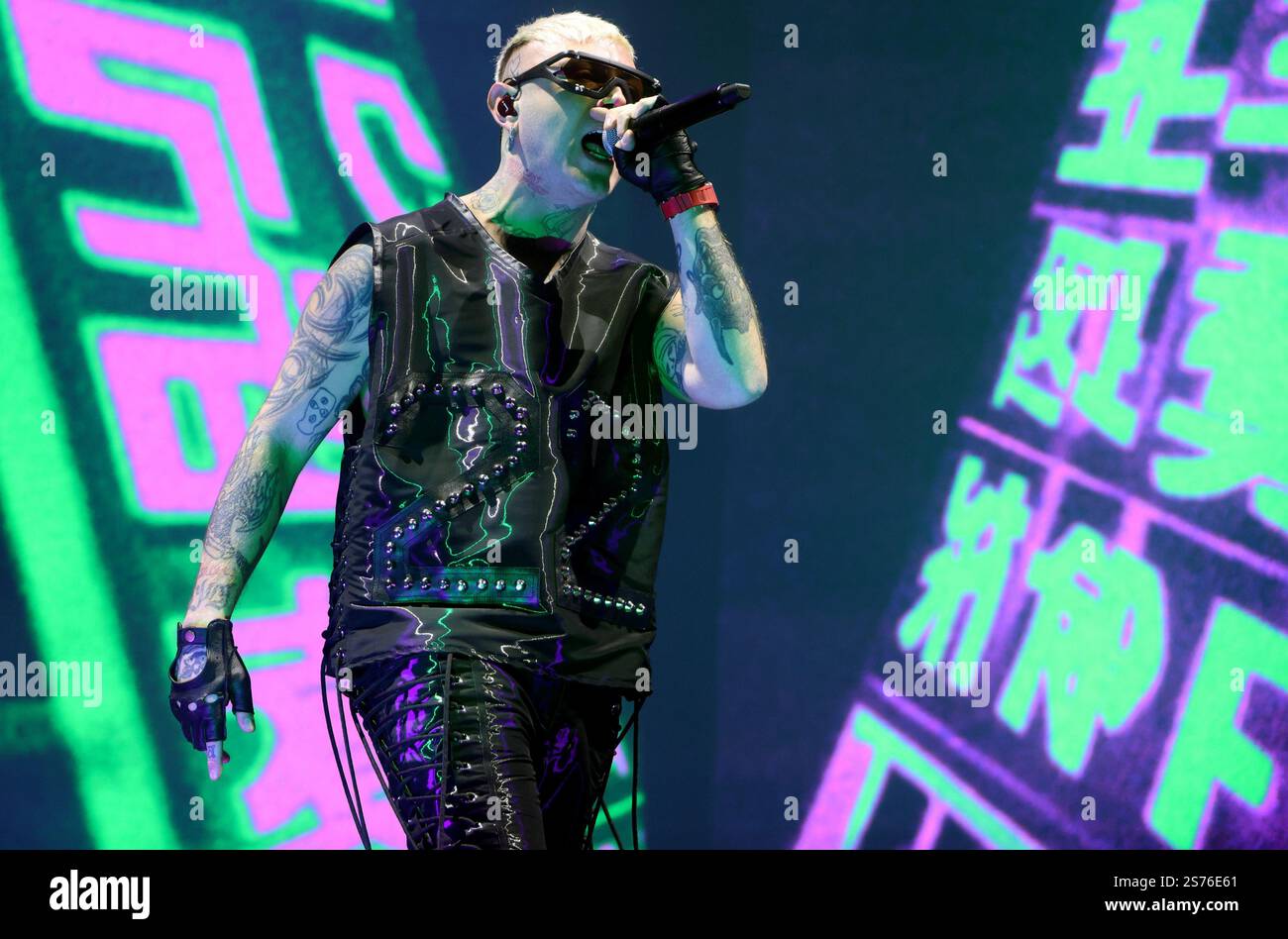Bologna, Italy. 18th Jan 2025. Italian rapper Lazza performing on stage ...