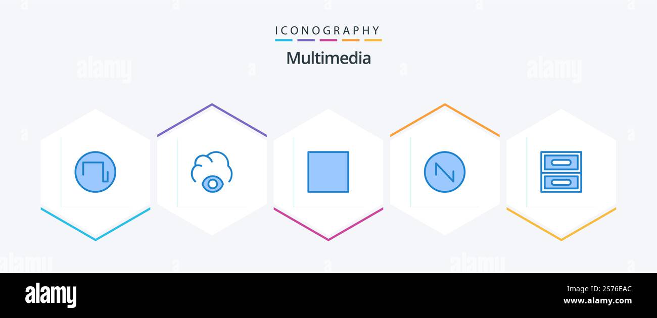 Multimedia 25 Blue icon pack including . cabinet. multimedia. archive. sound Stock Vector