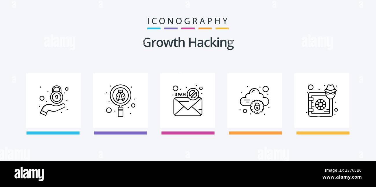 Hacking Line 5 Icon Pack Including target. server. security. datacenter. private. Creative Icons Design Stock Vector