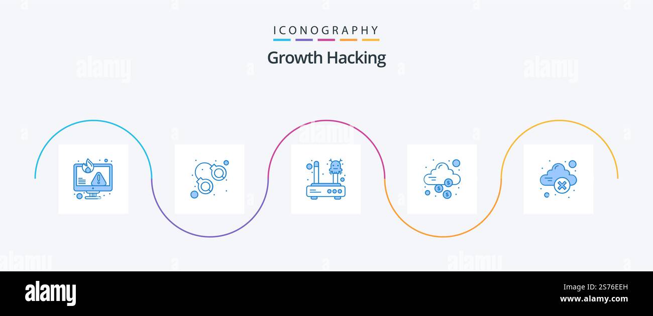 Hacking Blue 5 Icon Pack Including dollar. lock. jail. cloud. network Stock Vector