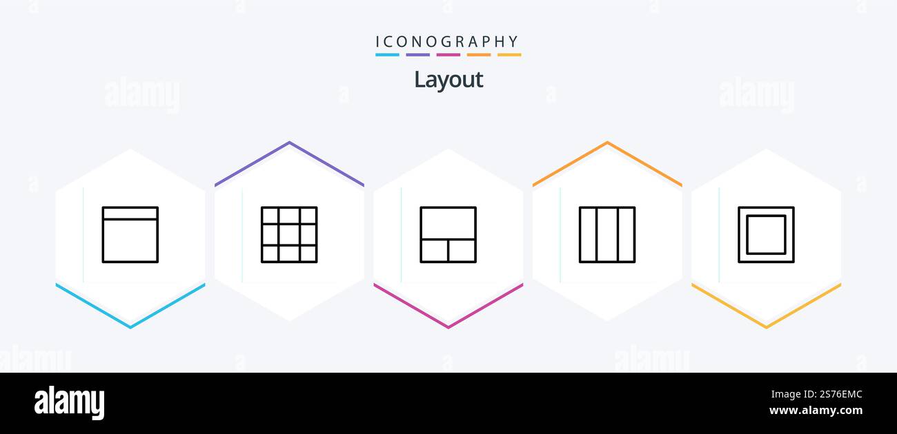 Layout 25 Line icon pack including . Stock Vector