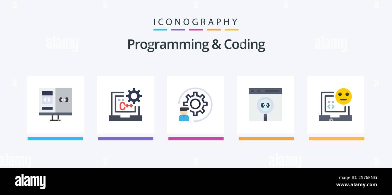 Programming And Coding Flat 5 Icon Pack Including coding. app. develop ...
