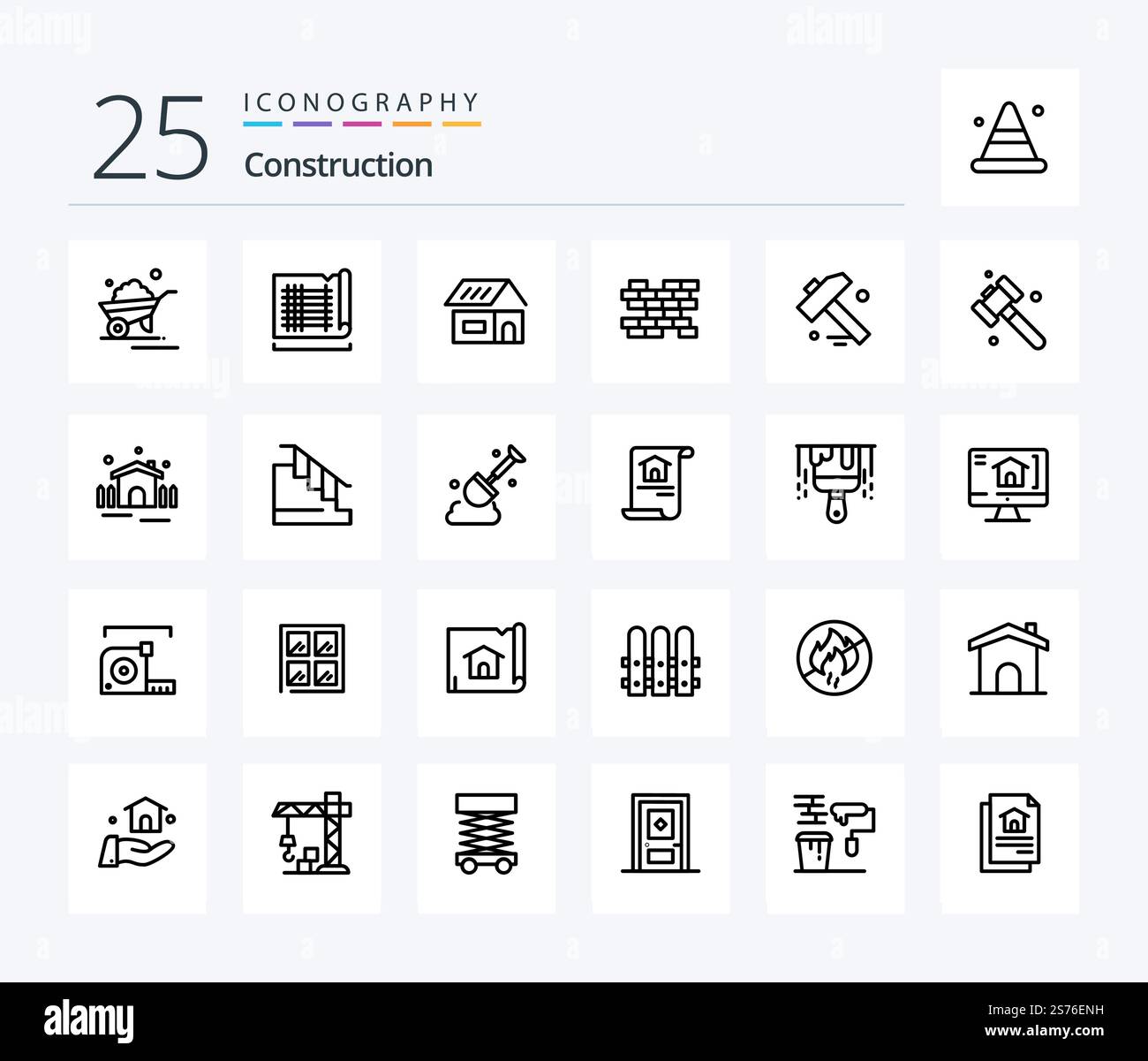 Construction 25 Line icon pack including hammer. wall. map. bricks ...