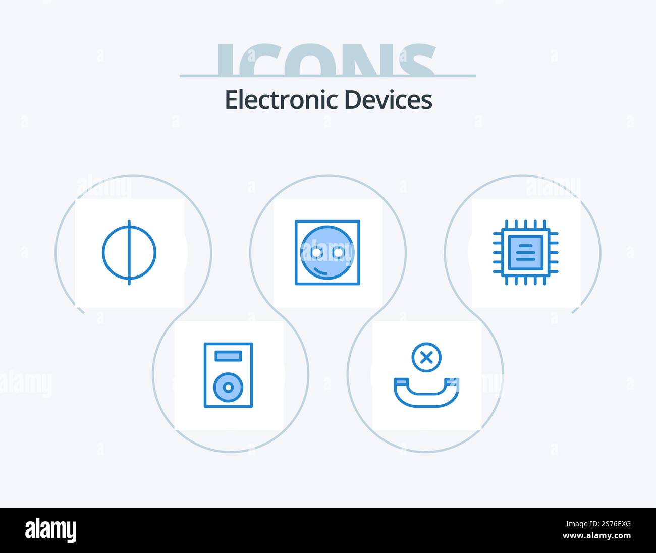 Devices Blue Icon Pack 5 Icon Design. chipset. hardware. antialiasing. equipment. electric Stock Vector