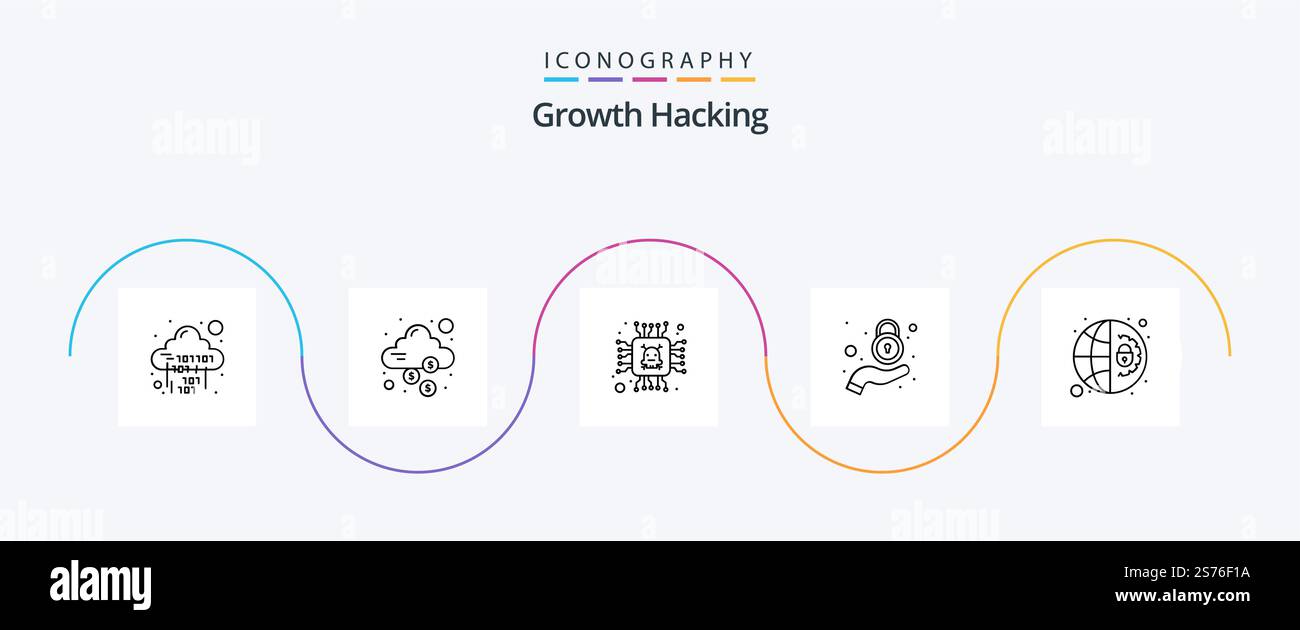 Hacking Line 5 Icon Pack Including privacy. hand. dollar. security. error Stock Vector