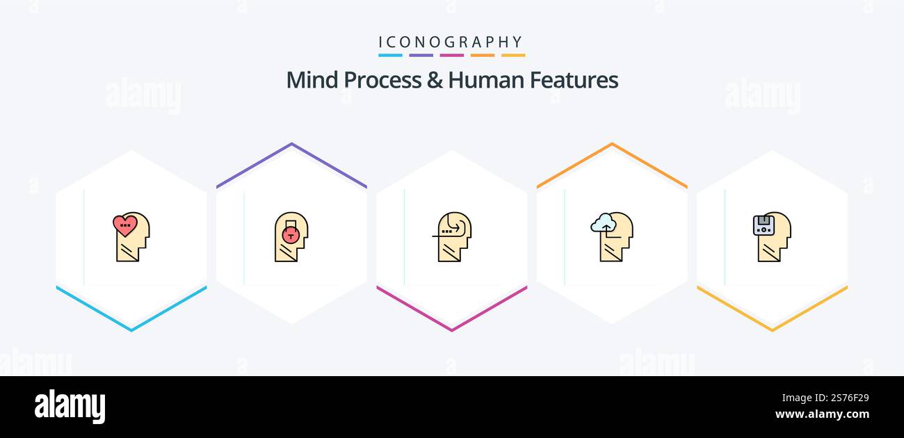 Mind Process And Human Features 25 FilledLine icon pack including memory. mind. user. gain. head Stock Vector