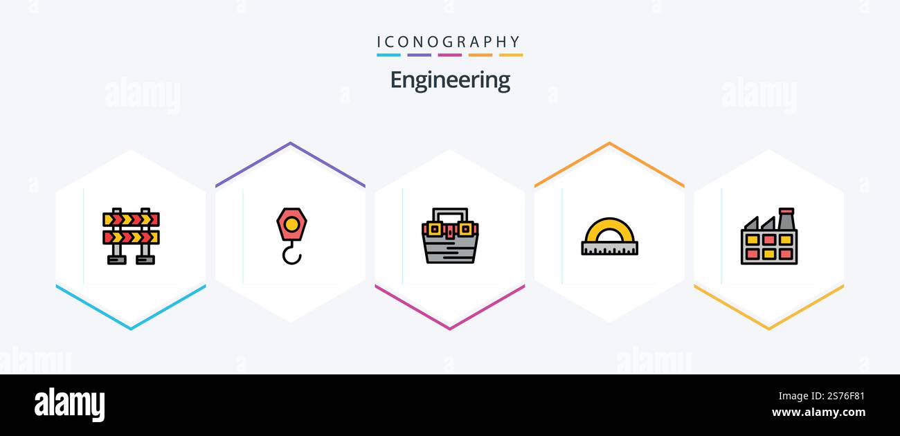 Engineering 25 FilledLine icon pack including factory. scale. construction. ruler. construction Stock Vector