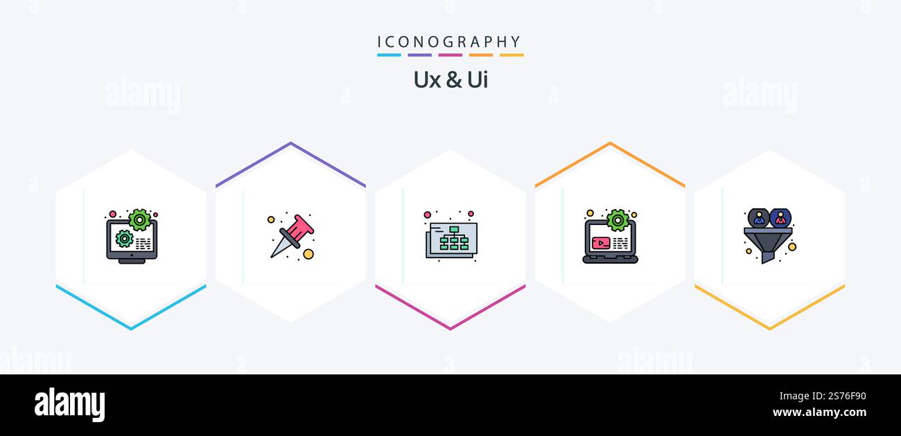Ux And Ui 25 FilledLine icon pack including filter. setting. map. laptop. computer Stock Vector