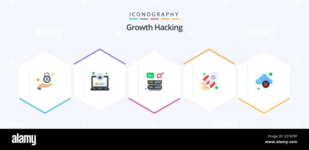 Hacking 25 Flat icon pack including cloud storage. space. datacenter. rocket. code Stock Vector