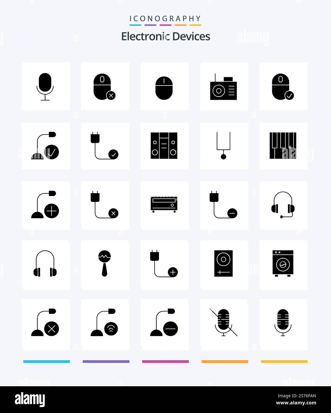 Creative Devices 25 Glyph Solid Black icon pack  Such As cord. computers. device. hardware. devices Stock Vector