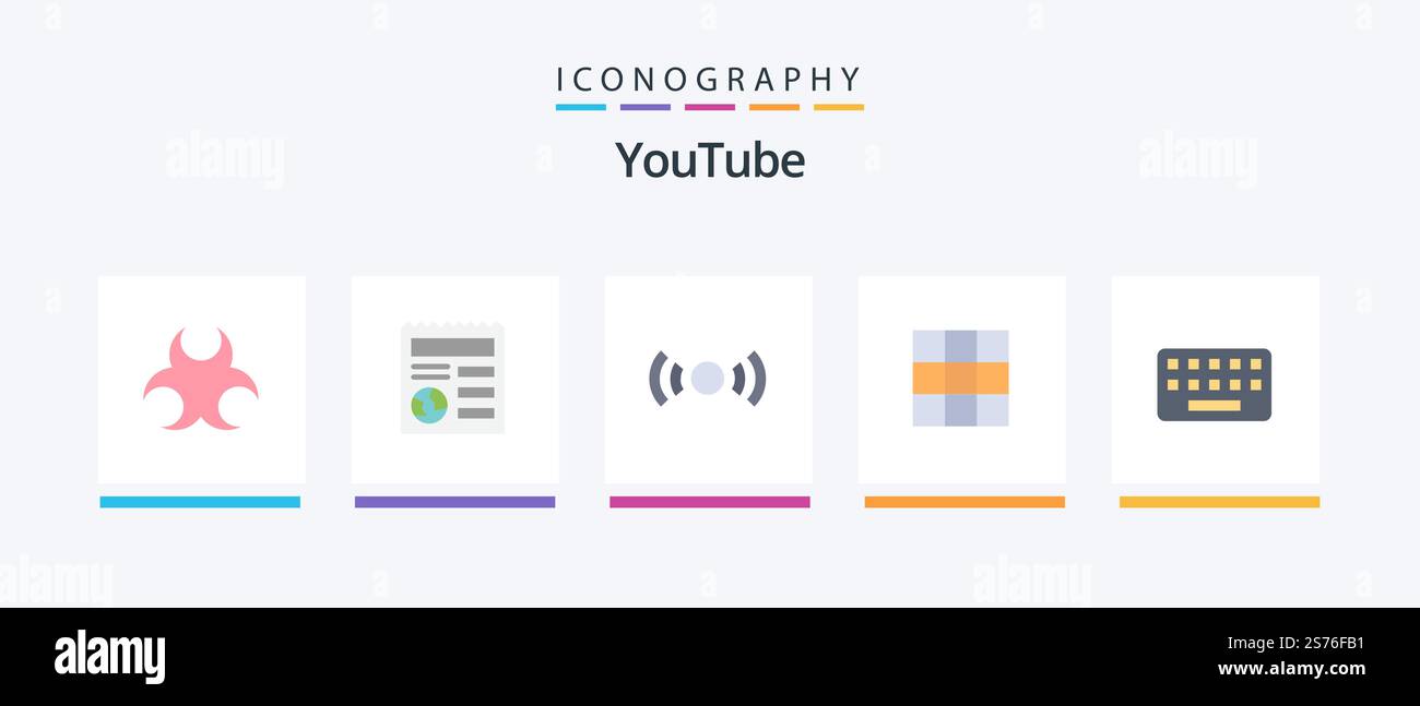 Youtube Flat 5 Icon Pack Including typing. basic. basic. ui. ux. Creative Icons Design Stock Vector
