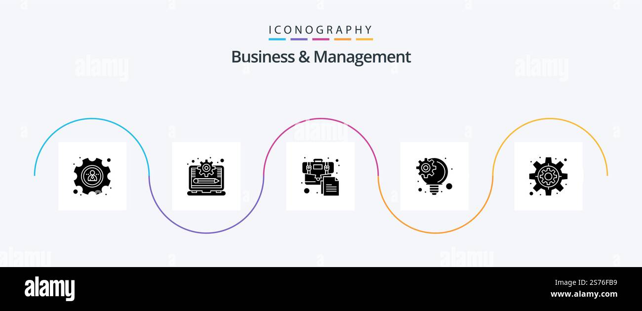 Business And Management Glyph 5 Icon Pack Including . gear. briefcase. business. innovative idea Stock Vector