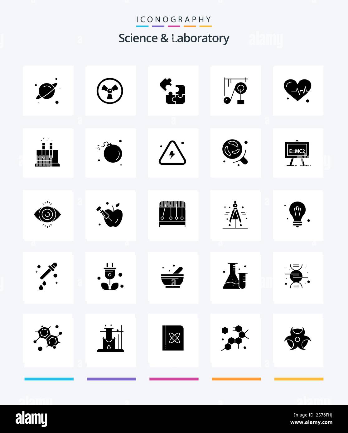 Creative Science 25 Glyph Solid Black icon pack  Such As lab. beat. science. heart. science Stock Vector