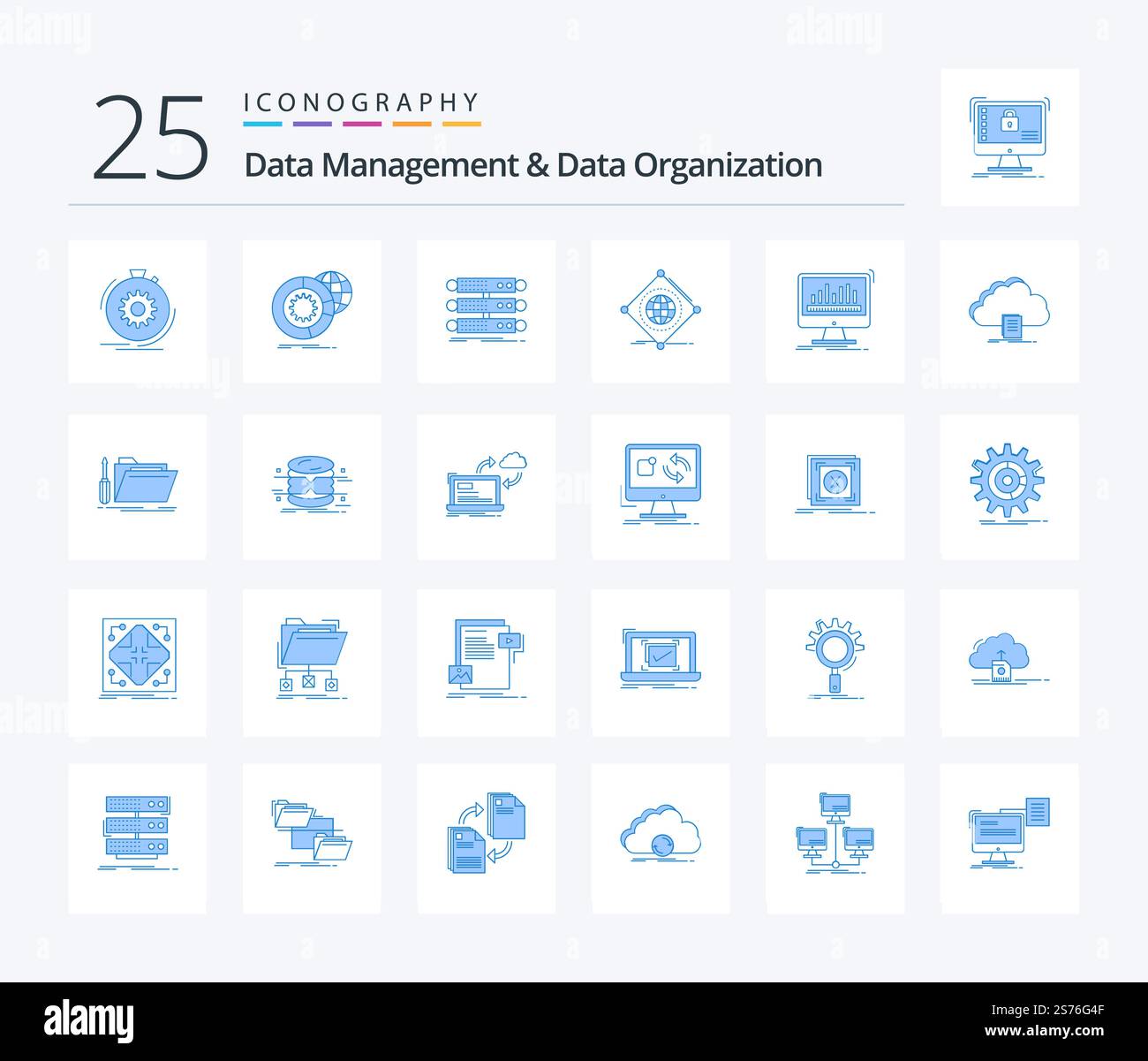 Data Management And Data Organization 25 Blue Color icon pack including ...