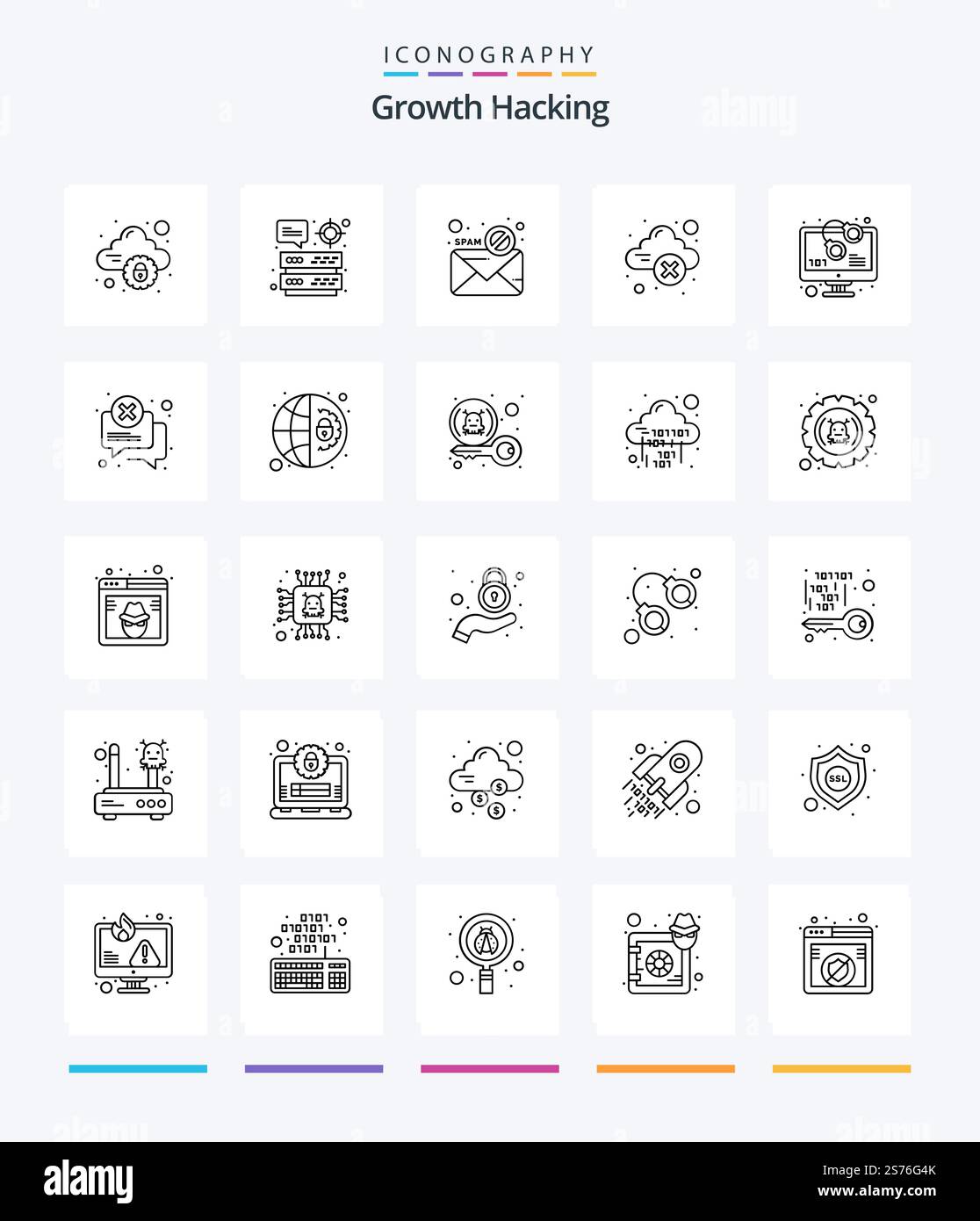 Creative Hacking 25 OutLine icon pack  Such As code. error. email. cloud storage. ban Stock Vector