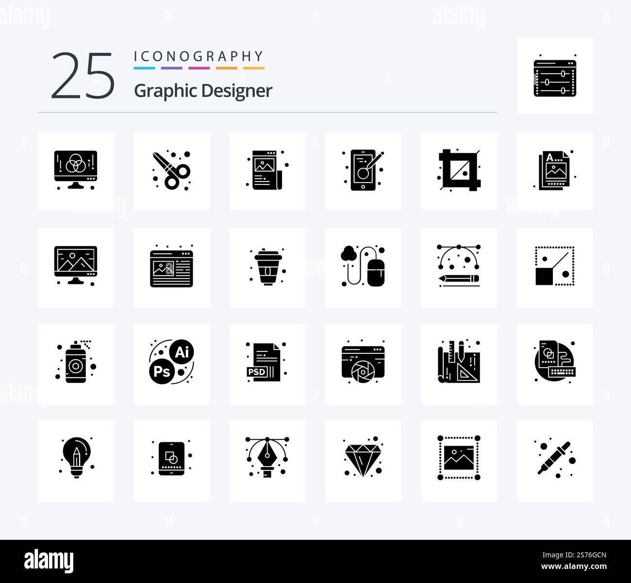 Graphic Designer 25 Solid Glyph icon pack including crop. designing ...